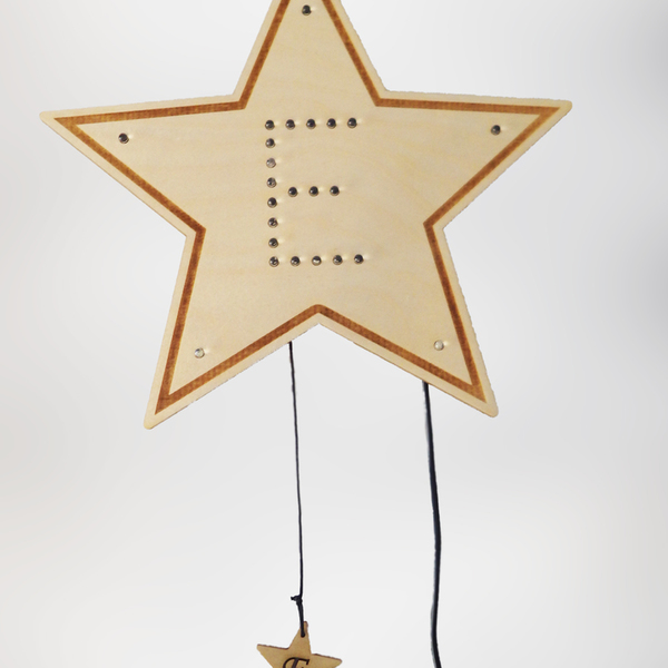 Φωτιστικό τοίχου ''Αστέρι με μονόγραμμα'' - επιτοίχιο, mdf, αστέρι, δώρο, αγάπη, κορδόνια, παιδί, παιδικό δωμάτιο, δώρα για παιδιά, πρωτότυπα δώρα, παιδικά φωτιστικά - 2