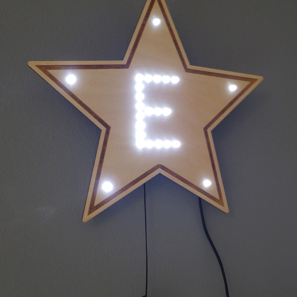 Φωτιστικό τοίχου ''Αστέρι με μονόγραμμα'' - επιτοίχιο, mdf, αστέρι, δώρο, αγάπη, κορδόνια, παιδί, παιδικό δωμάτιο, δώρα για παιδιά, πρωτότυπα δώρα, παιδικά φωτιστικά
