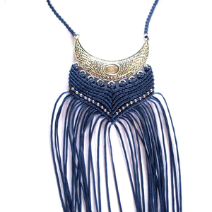 Vintage in blue - μπλε, vintage, μοντέρνο, γυναικεία, μακρύ, μακραμέ, κορδόνια, χειροποίητα, boho, rock, μεταλλικά στοιχεία, αυξομειούμενα - 2