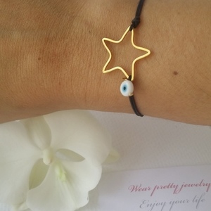 Star Bracelet - charms, αστέρι, κορδόνια, μάτι, romantic, evil eye, αυξομειούμενα, φθηνά - 3