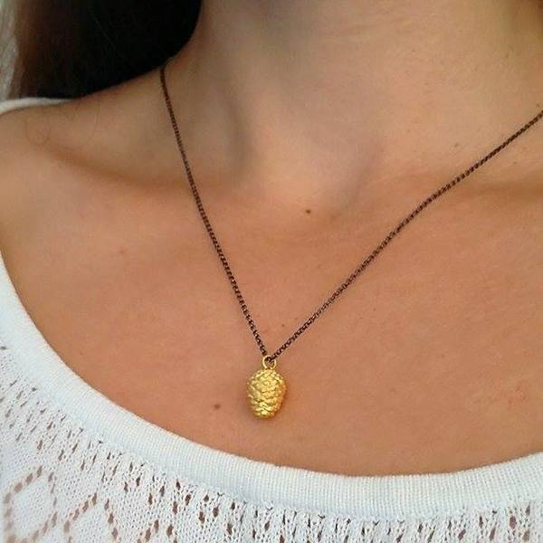 Pine Cone pendant-Μενταγιόν Κουκουνάρι Από Ασήμι 925 - ασήμι, αλυσίδες, επιχρυσωμένα, επιχρυσωμένα, ασήμι 925, ασήμι 925, χειροποίητα - 4