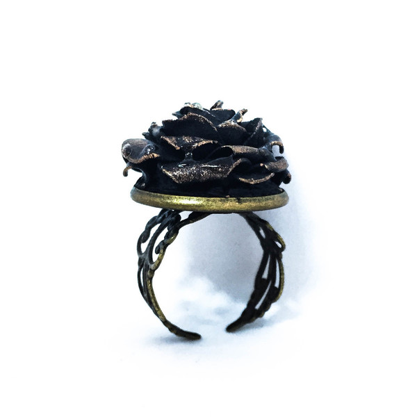 δαχτυλίδι τριαντάφυλλο - μοναδικό, γυναικεία, τριαντάφυλλο, πηλός, δαχτυλίδι, δαχτυλίδια, χειροποίητα, δωράκι, μεταλλικό, αυξομειούμενα, δώρα για γυναίκες - 2