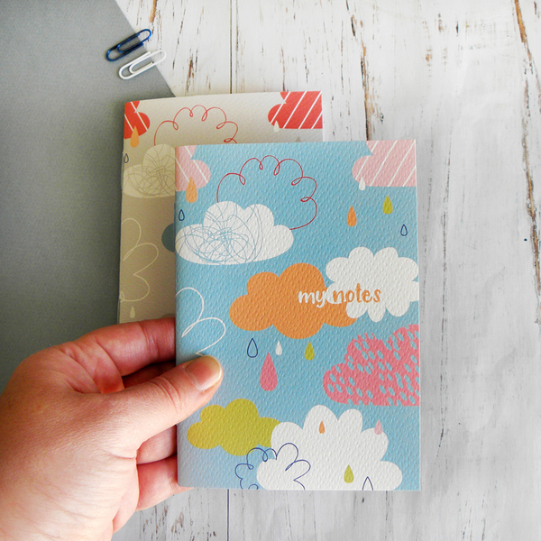 Χειροποίητα σημειωματάρια "Σύννεφα+Βροχή", Notebook - εκτύπωση, πολύχρωμο, μοναδικό, χαρτί, τετράδια & σημειωματάρια - 2