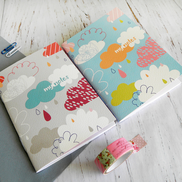 Χειροποίητα σημειωματάρια "Σύννεφα+Βροχή", Notebook - εκτύπωση, πολύχρωμο, μοναδικό, χαρτί, τετράδια & σημειωματάρια - 3