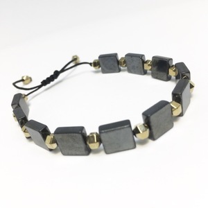 Βραχιόλι με αιματίτη σε μαύρο (gunmetal) και χρυσό - ημιπολύτιμες πέτρες, αιματίτης, αιματίτης, κορδόνια, χειροποίητα, χάντρες, αυξομειούμενα