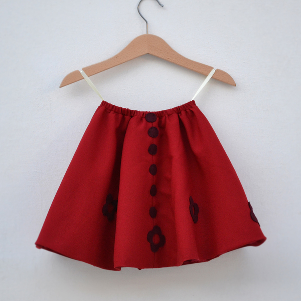 Red Vintage Skirt-Κόκκινη Κλος Φούστα - βαμβάκι, κορίτσι, βρεφικά, φθινόπωρο, Black Friday, για παιδιά, παιδικά ρούχα - 2