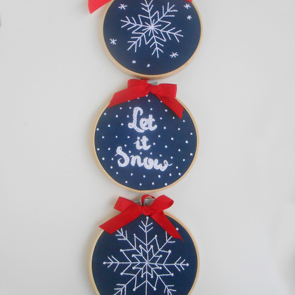 Σετ 3 τελαράκια χιονονιφάδες - πίνακες & κάδρα, διακοσμητικά, χριστουγεννιάτικα δώρα, στολίδι δέντρου - 2