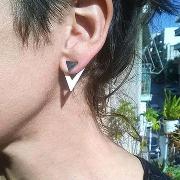 Τρίγωνα γεωμετρικά σκουλαρίκια ear jacket - ασήμι 925, επάργυρα, γεωμετρικά σχέδια, χειροποίητα, minimal, καρφωτά, μπρούντζος, επιπλατινωμένα - 2