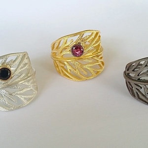 Leaf stone ring-Ασημένιο Δαχτυλίδι Φύλλο με Ημιπολύτιμη Πέτρα - statement, ασήμι, αχάτης, επιχρυσωμένα, ασήμι 925, χειροποίητα, φύλλο, μεγάλα, επιροδιωμένα