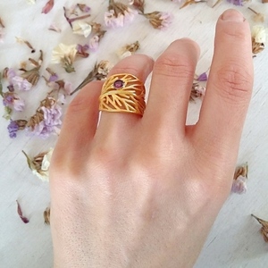 Leaf stone ring-Ασημένιο Δαχτυλίδι Φύλλο με Ημιπολύτιμη Πέτρα - statement, ασήμι, αχάτης, επιχρυσωμένα, ασήμι 925, χειροποίητα, φύλλο, μεγάλα, επιροδιωμένα - 2