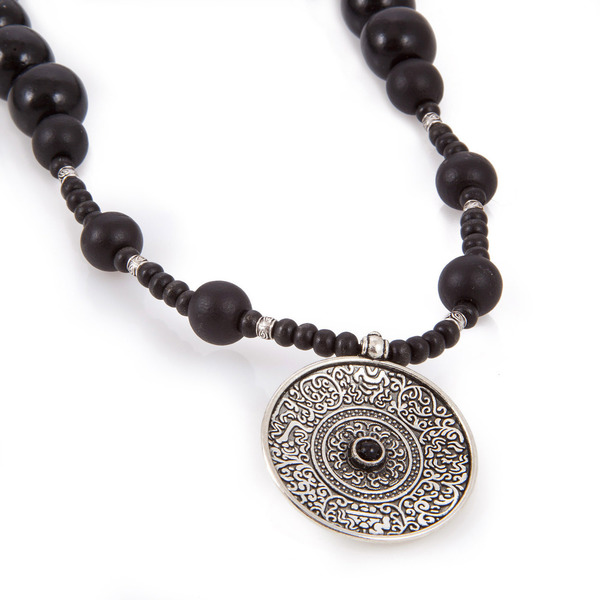 Μακρύ κολιέ ∘BOHO∘ με ξύλο & ασημί ethnic στοιχείο - chic, βραδυνά, μακρύ, διπλής όψης, μέταλλο, μακριά, boho, ethnic