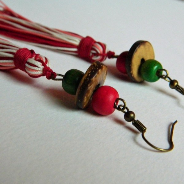 ~C R O C H E T~ Candy -- Macrame earrings - handmade, ξύλο, μοντέρνο, δώρο, μακραμέ, κορδόνια, σκουλαρίκια, χειροποίητα, χάντρες, personalised, boho, ethnic, candy, φθηνά - 2