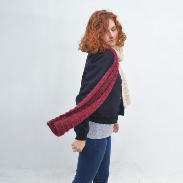 Χειροποίητο knitted κασκόλ με ανάγλυφες ρίγες RETRO - μαλλί, ριγέ, πλεκτό, αλπακάς, κασκόλ, crochet, χειροποίητα
