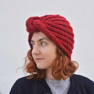 Χειροποίητο knitted τουρμπάνι RED - μαλλί, πλεκτό, στυλ, χειροποίητα, καπέλα, τουρμπάνι, turban, σκουφάκια, headbands