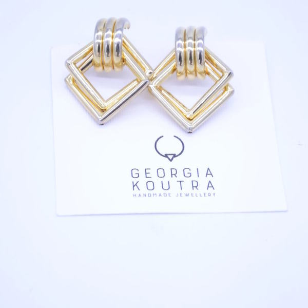 ''90's RHOMBUS Earrings'' Golden plated EARRINGS - μοναδικό, μοντέρνο, επιχρυσωμένα, ορείχαλκος, γεωμετρικά σχέδια, ρετρό