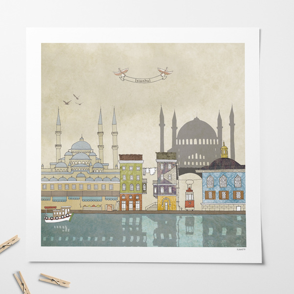 Αφίσα "Istanbul" 29x29 cm - εκτύπωση, ζωγραφισμένα στο χέρι, χαρτί, δώρο, αφίσες, είδη διακόσμησης