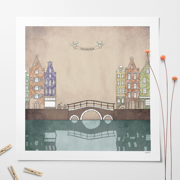 Αφίσα "Amsterdam" 29x29 cm - εκτύπωση, ζωγραφισμένα στο χέρι, χαρτί, δώρο, αφίσες, είδη διακόσμησης - 2