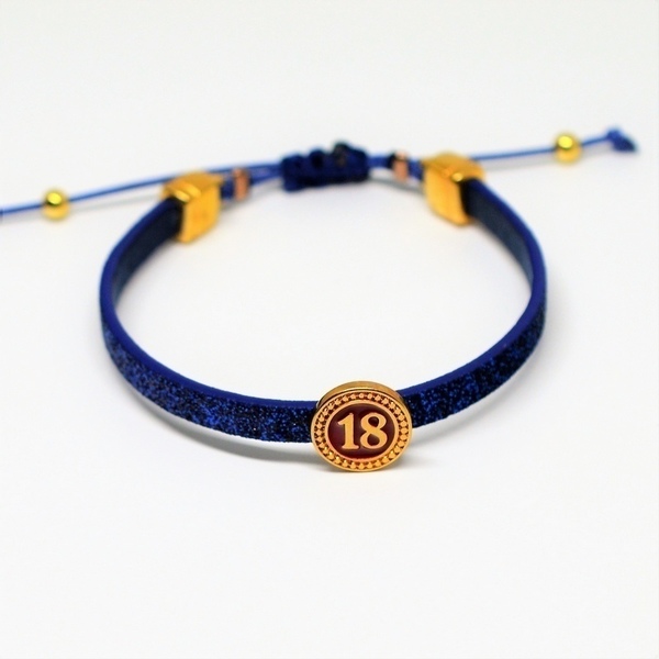 Bραχιόλι 2018 Blue /Blue glitter flat cord/ gold V1568 - δέρμα, μοναδικό, χειροποίητα, bracelet