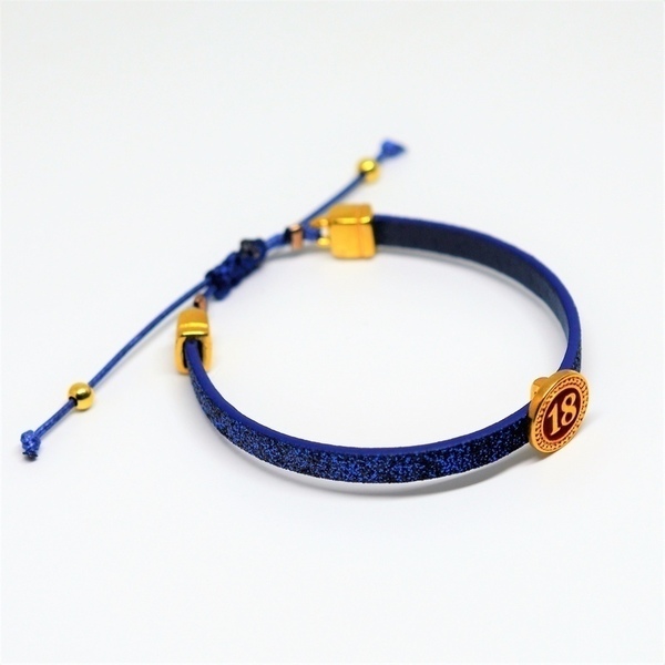 Bραχιόλι 2018 Blue /Blue glitter flat cord/ gold V1568 - δέρμα, μοναδικό, χειροποίητα, bracelet - 2
