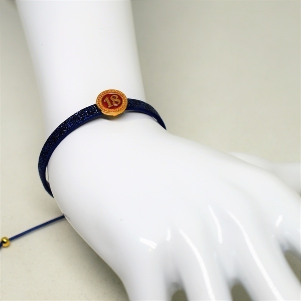 Bραχιόλι 2018 Blue /Blue glitter flat cord/ gold V1568 - δέρμα, μοναδικό, χειροποίητα, bracelet - 4
