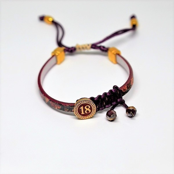 Βραχιόλι 2018 Leather Rosewood/floral/Gold V1569 - δέρμα, βραχιόλι, bracelet - 2