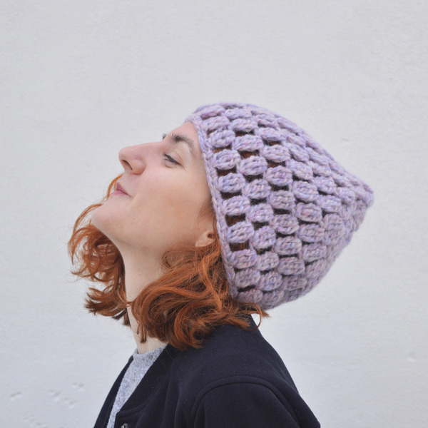 Χειροποίητος crochet σκούφος LILAC - μαλλί, πλεκτό, αλπακάς, χειμωνιάτικο, σκούφος, crochet, χειροποίητα, καπέλα, σκουφάκια