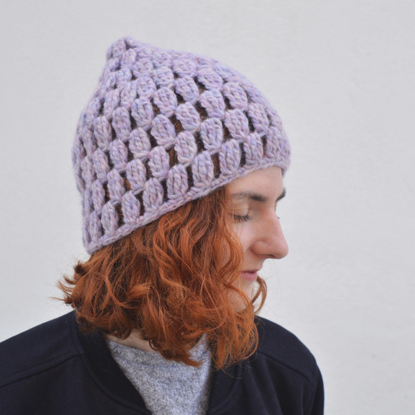 Χειροποίητος crochet σκούφος LILAC - μαλλί, πλεκτό, αλπακάς, χειμωνιάτικο, crochet, χειροποίητα, καπέλα, σκουφάκια - 2