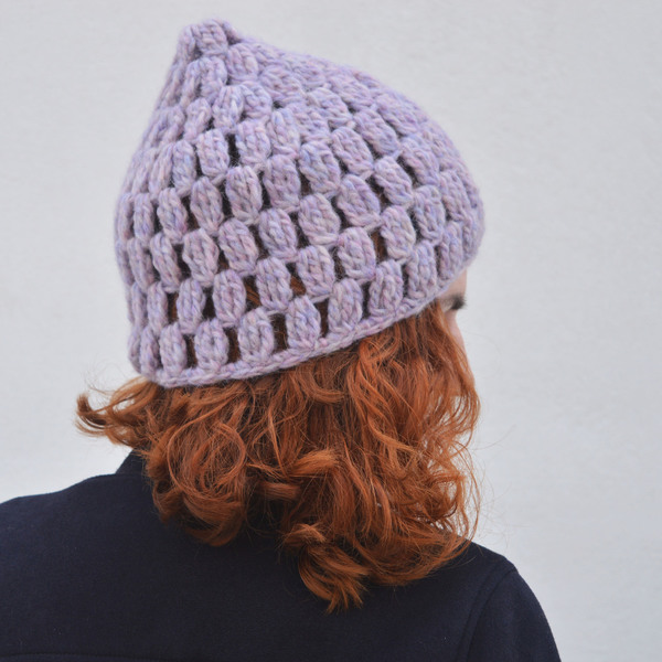 Χειροποίητος crochet σκούφος LILAC - μαλλί, πλεκτό, αλπακάς, χειμωνιάτικο, σκούφος, crochet, χειροποίητα, καπέλα, σκουφάκια - 3
