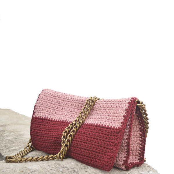 Χειροποίητη crochet τσάντα ώμου TULIP - crochet, αλυσίδες, τσάντα, ριγέ, θήκες, χειροποίητα, κορδόνια, αλυσίδες, πλεκτές τσάντες, χιαστί, φάκελοι