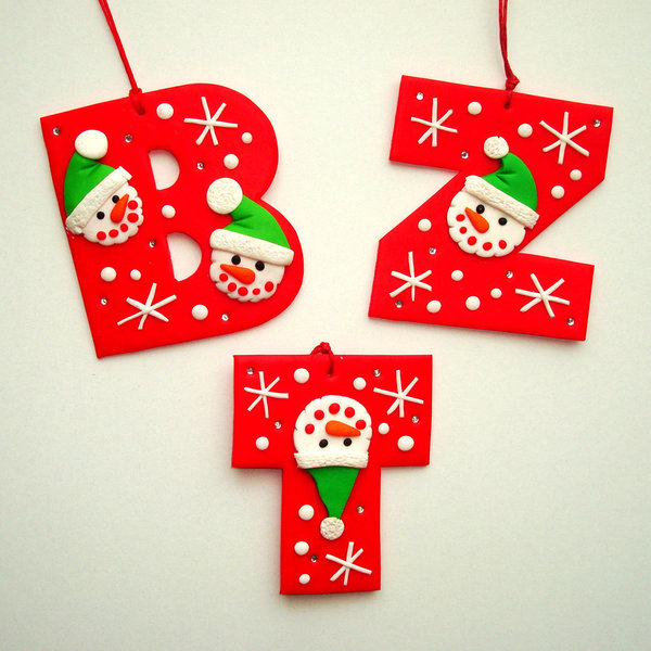 Χριστουγεννιάτικο στολίδι γράμμα με χιονανθρωπάκια - δώρο, πηλός, χειροποίητα, στολίδι, παιδί, personalised, χριστουγεννιάτικο, μονογράμματα, χριστουγεννιάτικα δώρα, στολίδια, προσωποποιημένα - 2