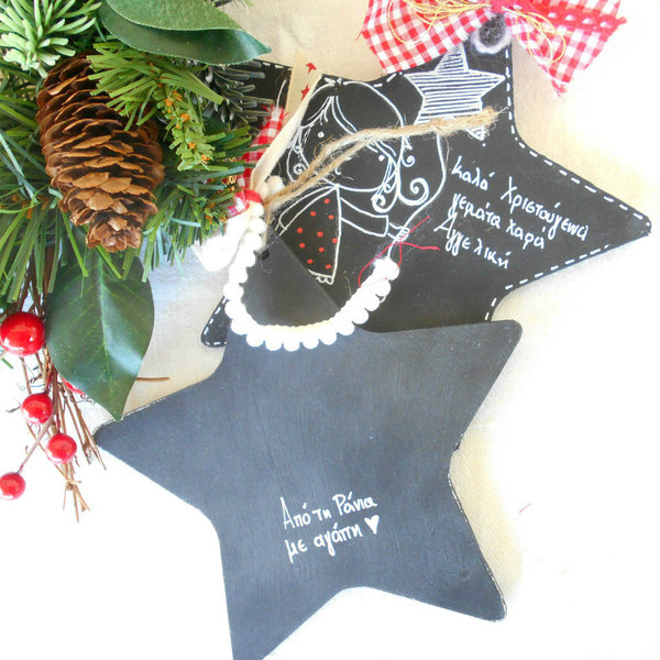 Χειροποίητο Χριστουγεννίατικο στολίδι μαυροπίνακας - ζωγραφισμένα στο χέρι, ξύλινο, ξύλινο, στολίδια, δώρα για δασκάλες - 3