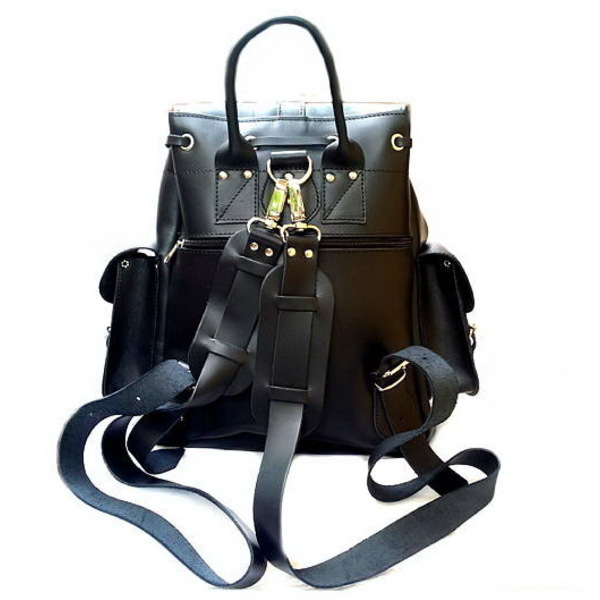 Δερμάτινη Τσάντα Πλάτης Με 3 Τσέπες Σε Μαύρο Χρώμα - δέρμα, δέρμα, σακίδια πλάτης, τσάντα - 2