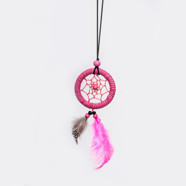 Κολιέ Ονειροπαγίδα Ροζ - φτερό, φτερό, ονειροπαγίδα, κολιέ, κορδόνια, μακριά, boho, αυξομειούμενα - 3