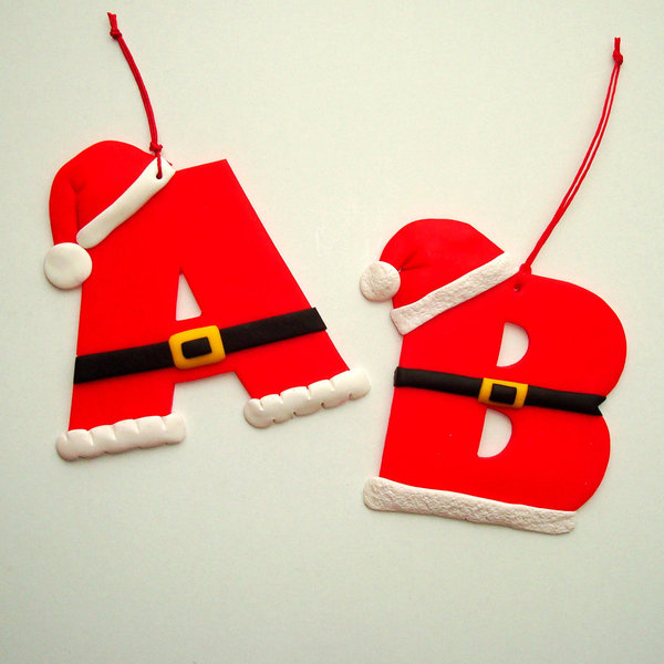 Χριστουγεννιάτικο στολίδι γράμμα Άγιος Βασίλης - χειροποίητα, χριστουγεννιάτικο, όνομα - μονόγραμμα, παιδί, αγόρι, κορίτσι, πηλός, άγιος βασίλης, personalised, στολίδι δέντρου, κεραμικό, στολίδια, προσωποποιημένα - 2