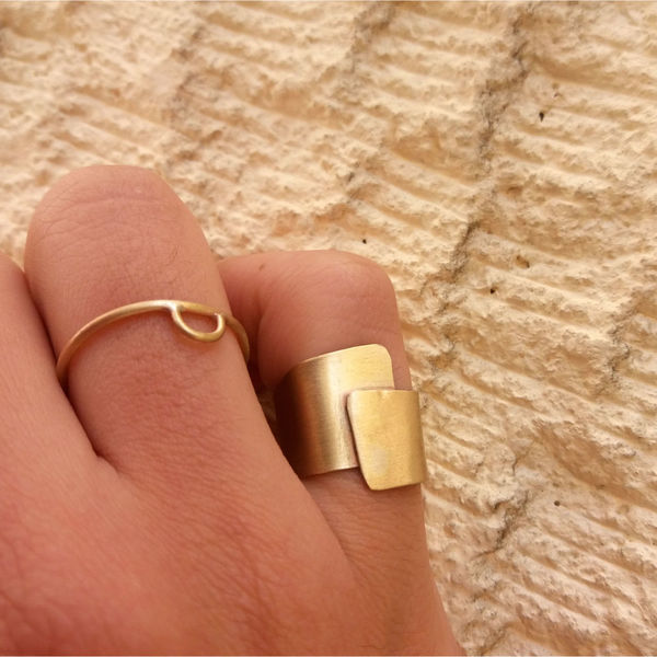 Minimal Δαχτυλίδι Xρυσό Bεράκι με Hμικυκλικό Sχέδιο - ορείχαλκος, χρυσό, δαχτυλίδι - 2