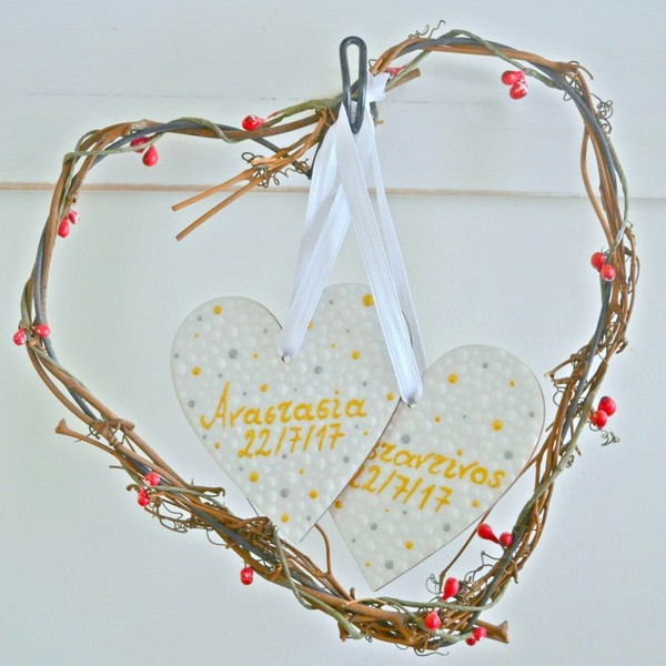 Ξύλινες καρδιές γάμου (σετ των 2) - ξύλο, ζωγραφισμένα στο χέρι, καρδιά, ακρυλικό, γάμος, είδη διακόσμησης, είδη δώρου, διακοσμητικά, δώρα αγίου βαλεντίνου - 3
