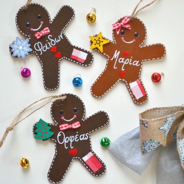 Ξύλινο, χριστουγεννιάτικο στολίδι Gingerbread ανθρωπάκι, ύψους 10 εκ. προσωποποιημένο και ζωγραφισμένο στο χέρι - ξύλο, δώρα για παιδιά, στολίδια, προσωποποιημένα - 4