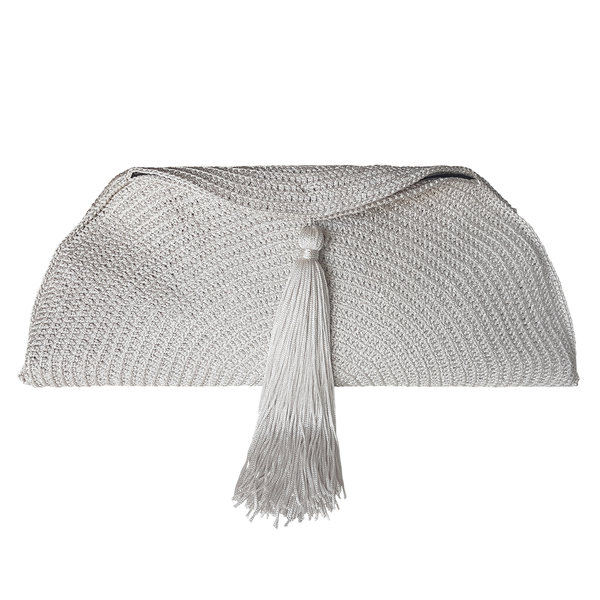 Πλεκτό clutch χειρός με φούντα και folding - clutch, crochet, τσάντα, πλεκτές τσάντες