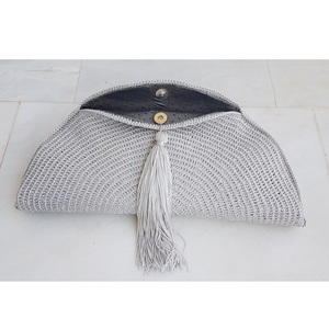 Πλεκτό clutch χειρός με φούντα και folding - clutch, crochet, τσάντα, πλεκτές τσάντες - 2