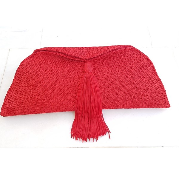 Πλεκτό clutch χειρός με φούντα και folding - clutch, crochet, τσάντα, πλεκτές τσάντες - 4
