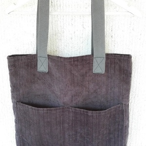 Κοτλε γκρι shopping bag - τσάντα, γυναικεία, αξεσουάρ, χειροποίητα, ώμου, minimal, μεγάλες, φθηνές