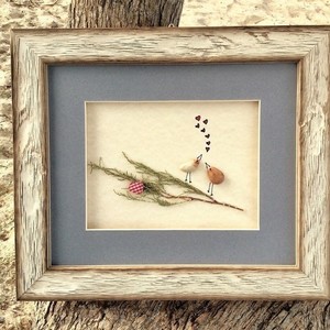Love Birds.. - ξύλο, πίνακες & κάδρα, χαρτί, χαρτί, πουλάκια, σπίτι, πέτρες, πέτρες, δωράκι, ξύλινο, ζευγάρια, βότσαλα