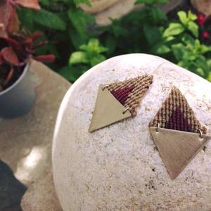 Rhombus earrings - αλπακάς, μακραμέ, κορδόνια, σκουλαρίκια, γεωμετρικά σχέδια, χειροποίητα, minimal, boho, μεταλλικά στοιχεία - 3