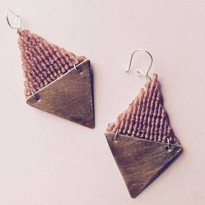 Rhombus earrings - αλπακάς, μακραμέ, κορδόνια, σκουλαρίκια, γεωμετρικά σχέδια, χειροποίητα, minimal, boho, μεταλλικά στοιχεία - 2