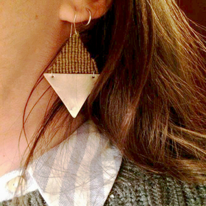 Rhombus earrings - αλπακάς, μακραμέ, κορδόνια, σκουλαρίκια, γεωμετρικά σχέδια, χειροποίητα, minimal, boho, μεταλλικά στοιχεία - 4