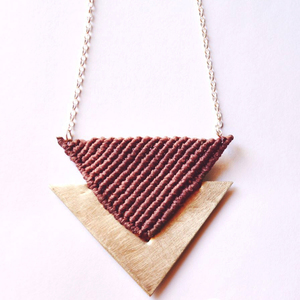 "triangle" necklace - μακρύ, αλπακάς, μακραμέ, κολιέ, κορδόνια, γεωμετρικά σχέδια, minimal, boho