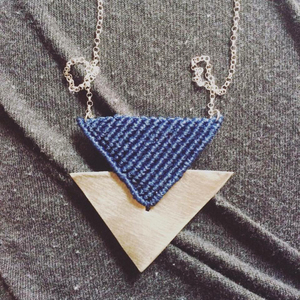 "triangle" necklace - μακρύ, αλπακάς, μακραμέ, κολιέ, κορδόνια, γεωμετρικά σχέδια, minimal, boho - 2
