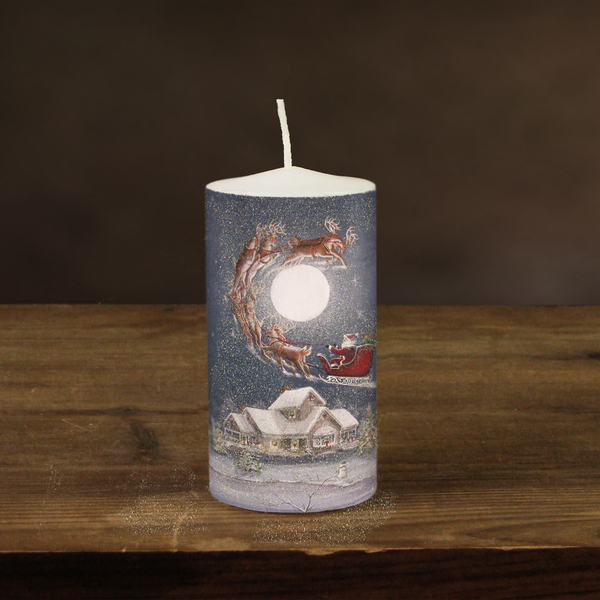 Ο Αγιος Βασίλης με το έλκυθρο. Κερί κύλινδρος Χριστουγεννιάτικο - δώρο, διακοσμητικά, άγιος βασίλης, κεριά & κηροπήγια - 2