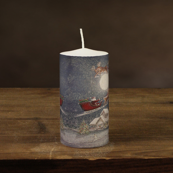 Ο Αγιος Βασίλης με το έλκυθρο. Κερί κύλινδρος Χριστουγεννιάτικο - δώρο, διακοσμητικά, άγιος βασίλης, κεριά & κηροπήγια - 3