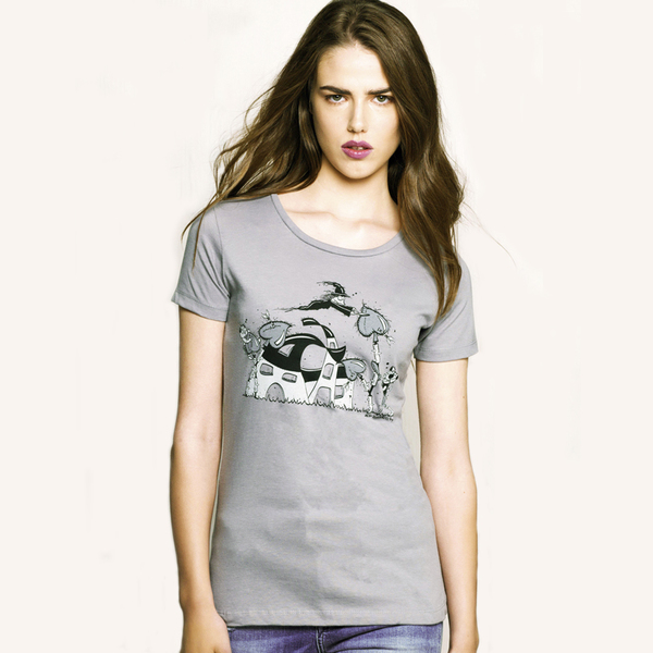 Γκρι t-shirt λαιμόκοψη - μεταξοτυπία - illustration - βαμβάκι, βαμβάκι, καρδιά, t-shirt, δώρο, cute, casual - 3